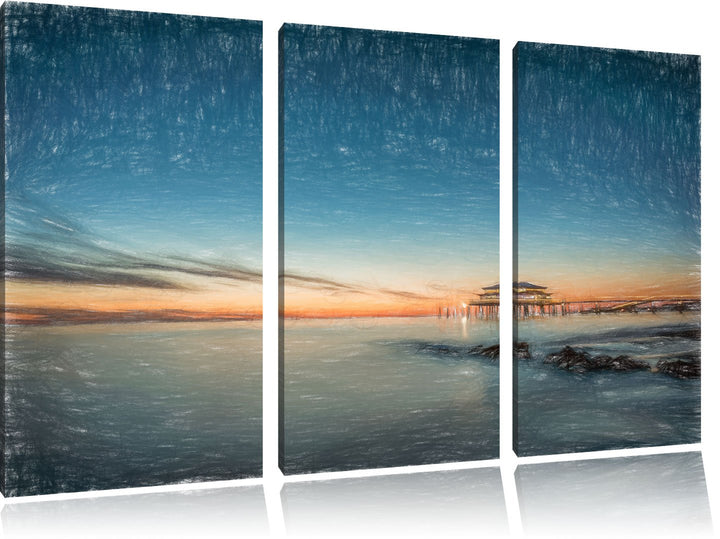 Pixxprint Timmendorfer Strand als Leinwandbild/Grösse: 3 Teilig (120x80) cm/Wandbild/Kunstdruck/fert