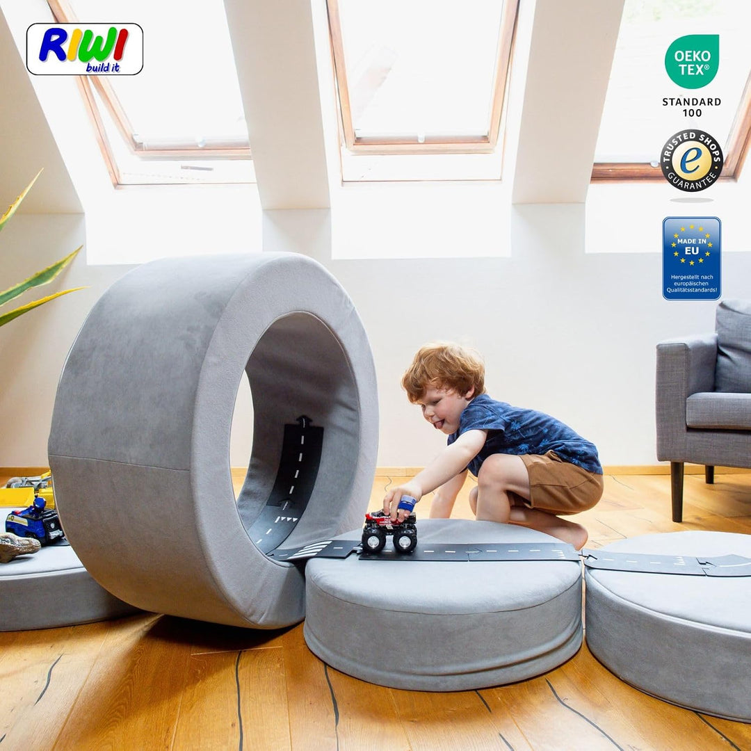 RIWI® Loop – Hellgrau Premium (RCC202-17) | modularer Spielhocker für Kinder | 3-in-1 Sitzmöbel, Spi