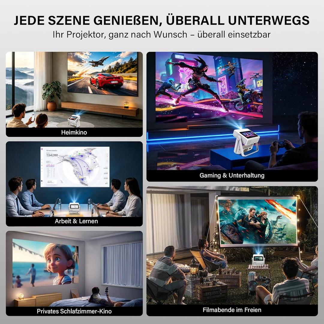 Smart Beamer 4K Unterstützt, FHD 1080P Projektor mit Touchscreen,Dual-Display Heimkino Projektor 120
