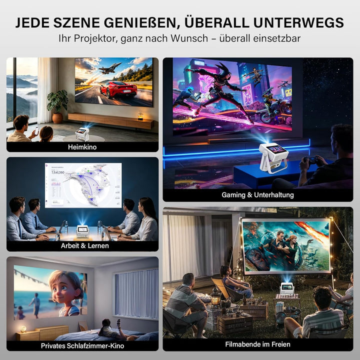 Smart Beamer 4K Unterstützt, FHD 1080P Projektor mit Touchscreen,Dual-Display Heimkino Projektor 120