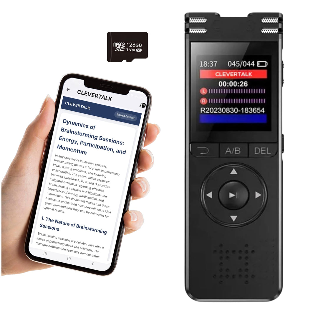 CleverTalk Diktiergerät Professionell 128GB – HD Audio PCM 1536kbps – Sprachaktivierung – Doppelmikr