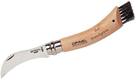 OPINEL-Pilzmesser, rostfreier Sandvik-Stahl, Eichenholz-Griff, Wildschweinborsten, Etui, Holzbox Gra