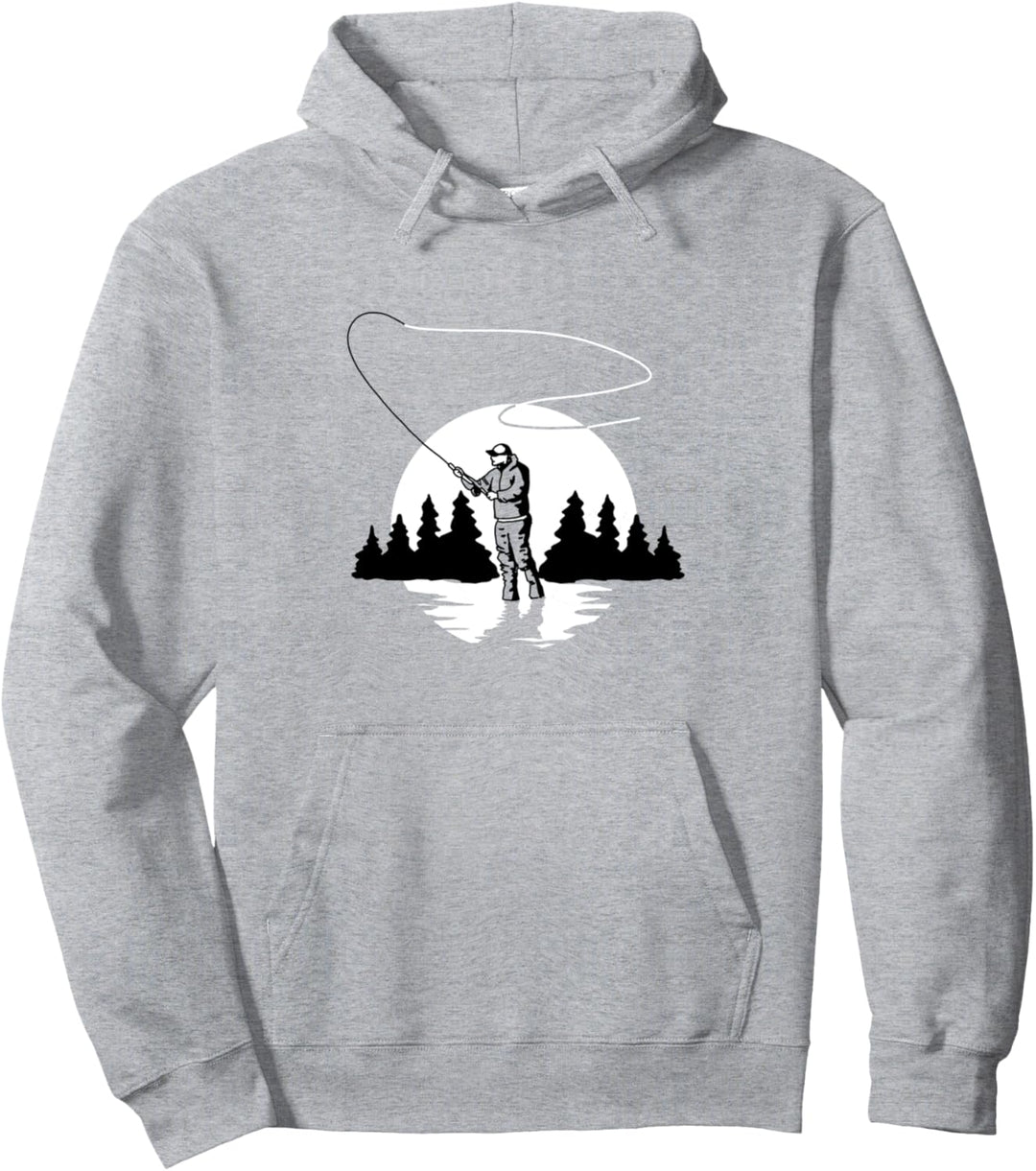 Fly Fishing Minimalist Vintage 80s Graphic Pullover Hoodie