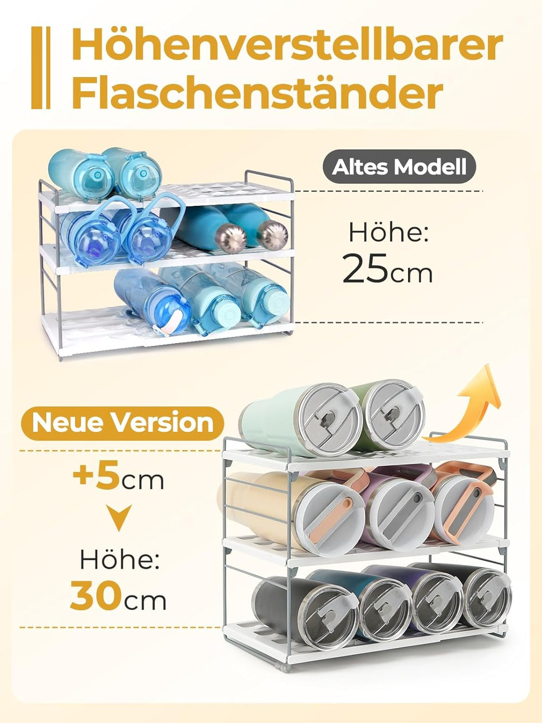 mepure 3-schichtiges verstellbares Flaschenregal für Küche und Kühlschrank, ausziehbarer Flaschen-Or