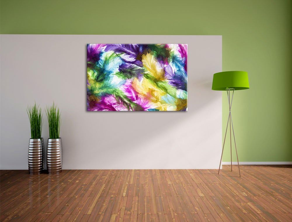 Pixxprint Anordnung von Federn als Leinwandbild/Grösse: 100x70 cm/Wandbild/Kunstdruck/fertig bespann