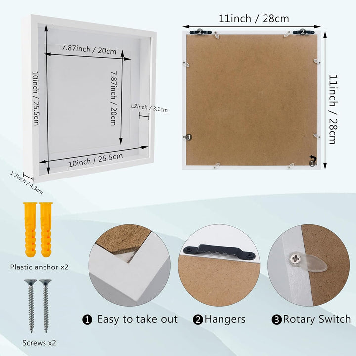 GraduationMall Weiss 28x28cm 3D Bilderrahmen Tief Objektrahmen mit Glas zum Befüllen für Bilder Bouq