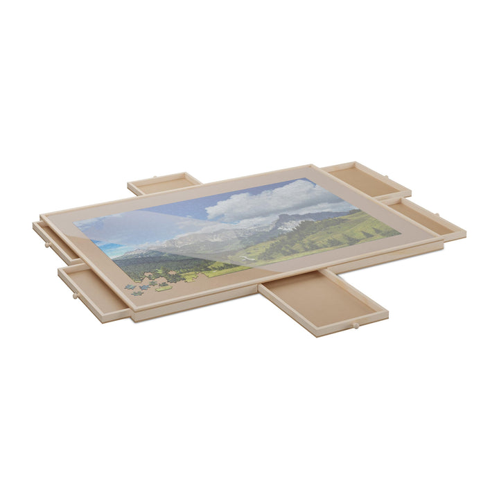 Relaxdays Puzzlebrett, mit 6 Schubladen, für Puzzle bis 1000 Teile, drehbar, aus Holz, Puzzlematte,