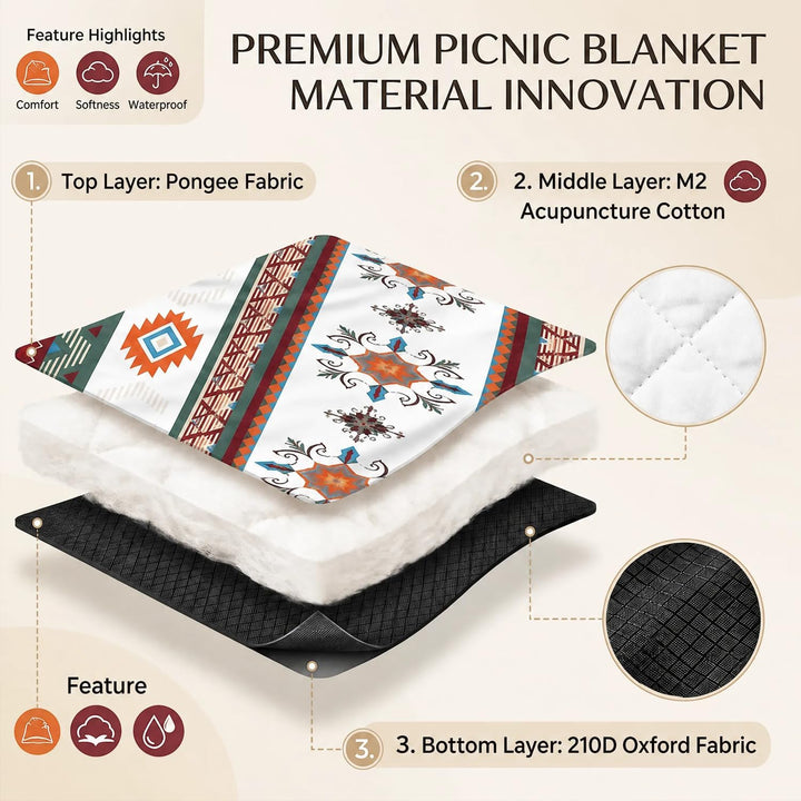 Picknickdecke Boho Wasserdicht 200x200cm – Stranddecke Sandfrei &amp; Waschbar, Extra Gross Outdoor Deck