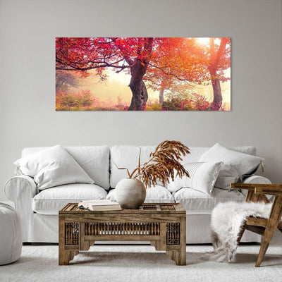 Wandbilder Dekoration Wohnzimmer Baum Natur Wiese Panorama Bilder auf Leinwand 120x50cm Leinwandbild