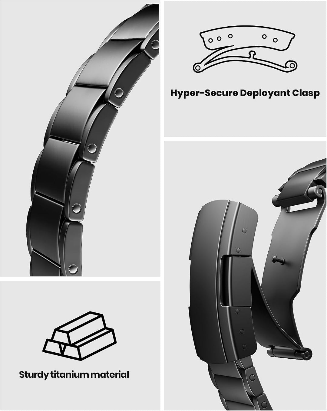 LULULOOK Titan Armband für Apple Watch Ultra 3/2/1 Armband 49mm, DLC Titanium Schwarz Grad 2 Ersatza