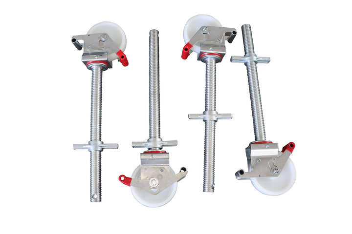 4 Stück Gerüstrollen 150 mm Nylon LAYHER*-kompatibel mit Stahlspindel, doppelt gebremst, lotrecht st