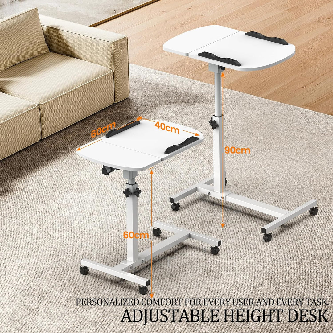 Huracan Betttisch mit Rollen, Höhenverstellbarer Laptoptisch 59–89cm, Beistelltisch Doppel-Tischplat