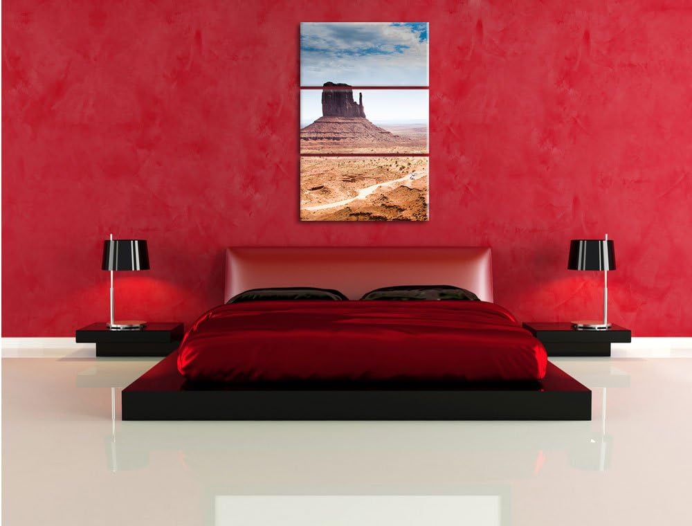 Pixxprint Monument Valley als Leinwandbild | Grösse: 3 Teilig (120x80) | Wandbild| Kunstdruck | fert