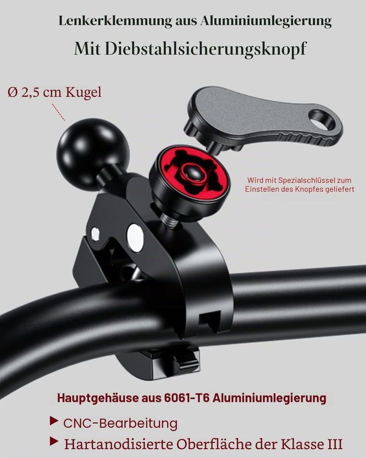 BRCOVAN Diebstahlschutz Aluminiumlegierung Lenkerklemmbasis mit 1 Zoll TPU Kugel für Schienen mit Ei