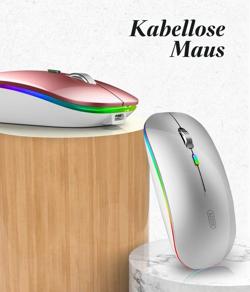 Uiosmuph G12 Maus Kabellos, LED 2.4G Leise Funkmaus Wiederaufladbar Wireless Mousemit Nano USB Empfä
