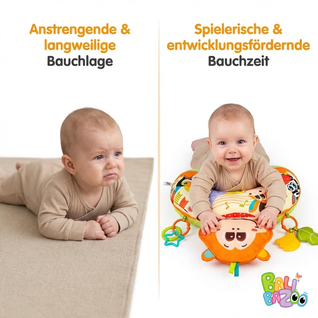 BALIBAZOO Tummy Time Bauchlage Kissen Baby - BPA-Frei Spielkissen ab 0+ Monaten - Sensorisch Bauchki