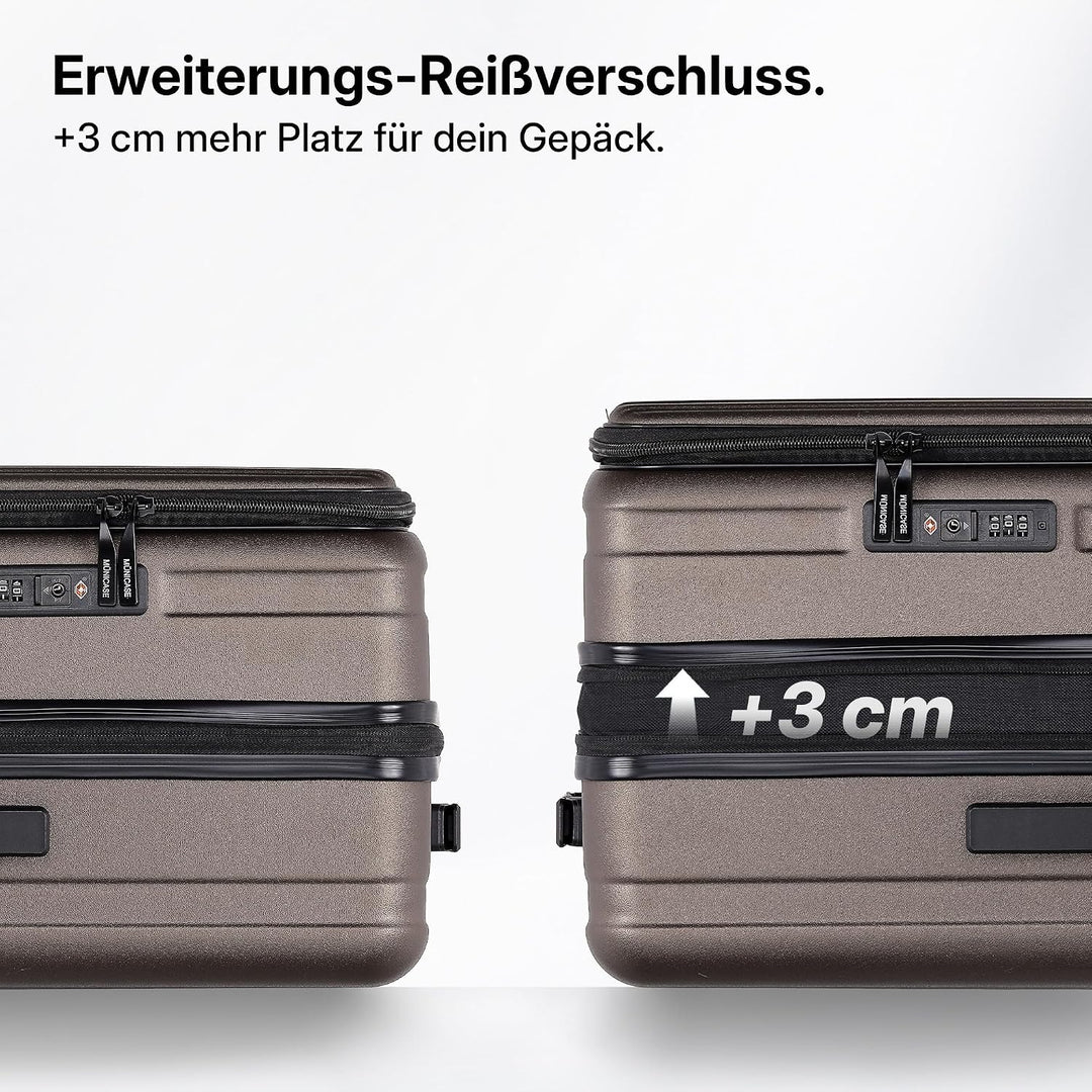Münicase Kofferset 3-teilig, Top-Öffnung, TSA, Coffee | 3 Grössen M/L/XL, Erweiterbar, Kompressionsg
