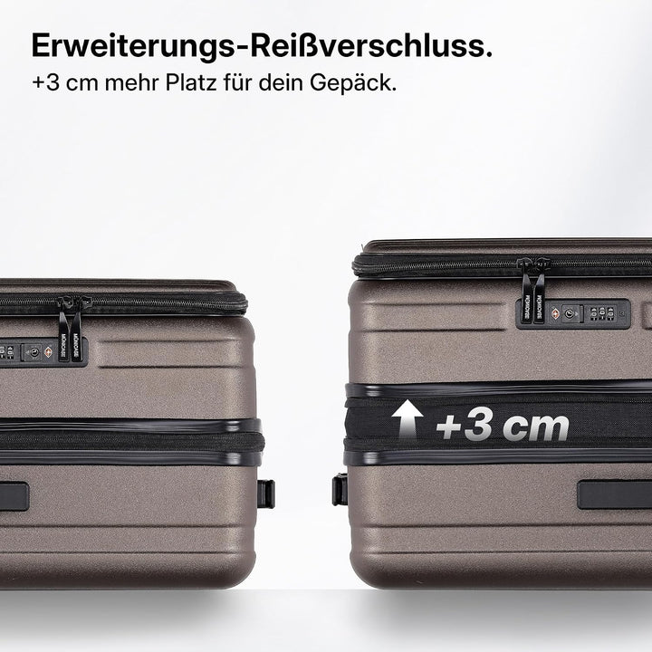 Münicase Kofferset 3-teilig, Top-Öffnung, TSA, Coffee | 3 Grössen M/L/XL, Erweiterbar, Kompressionsg