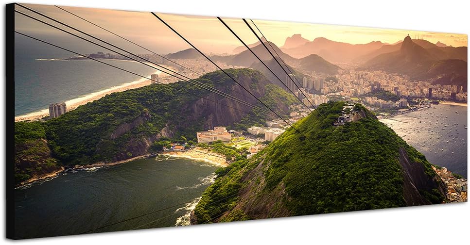 Paul Sinus Art Panoramabild auf Leinwand und Keilrahmen 150x50cm Rio De Janeiro Berge Stadt Meer Sei