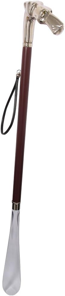 DELFA Design Schuhanzieher Schuhlöffel 70 cm mit Hundekopf als Griff - brauner Holzschaft mit Schlau