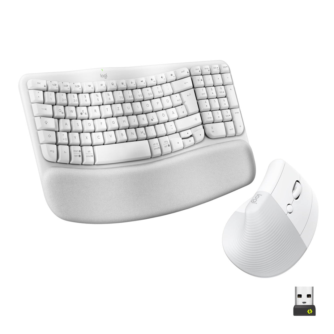 Logitech Wave Keys und Lift vertikale Maus – Ergonomisches Bundle – kabellose Tastatur mit gepolster