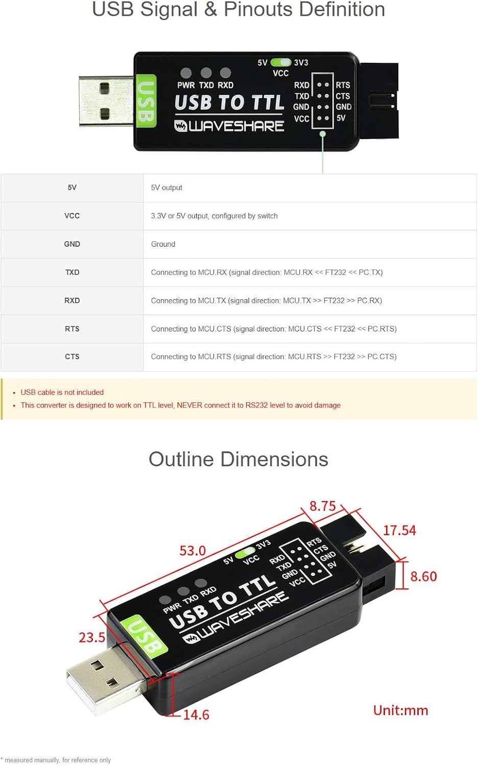 USB to TTL Serial Converter Adapter, Industrial USB UART Module with Protection Circuit, Compatible