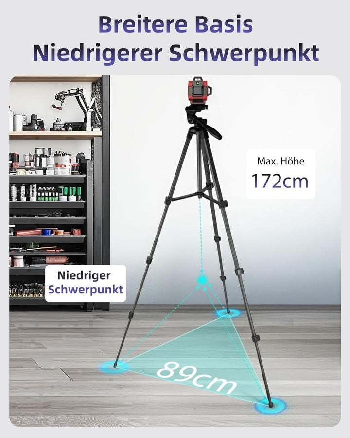 Laser Stativ höhenverstellbar bis 172 cm, 1/4" Gewinde, für Linienlaser &amp; Laserwaage, Aluminium, uni