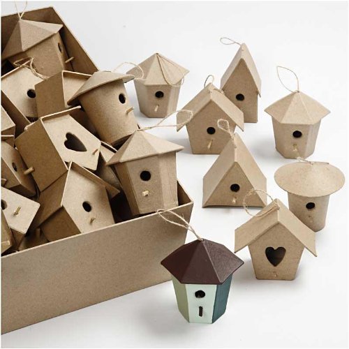 Creativ Mini-Vogelhäuschen aus Pappmaschee, Bulkware, 6 Designs, 60 Stück