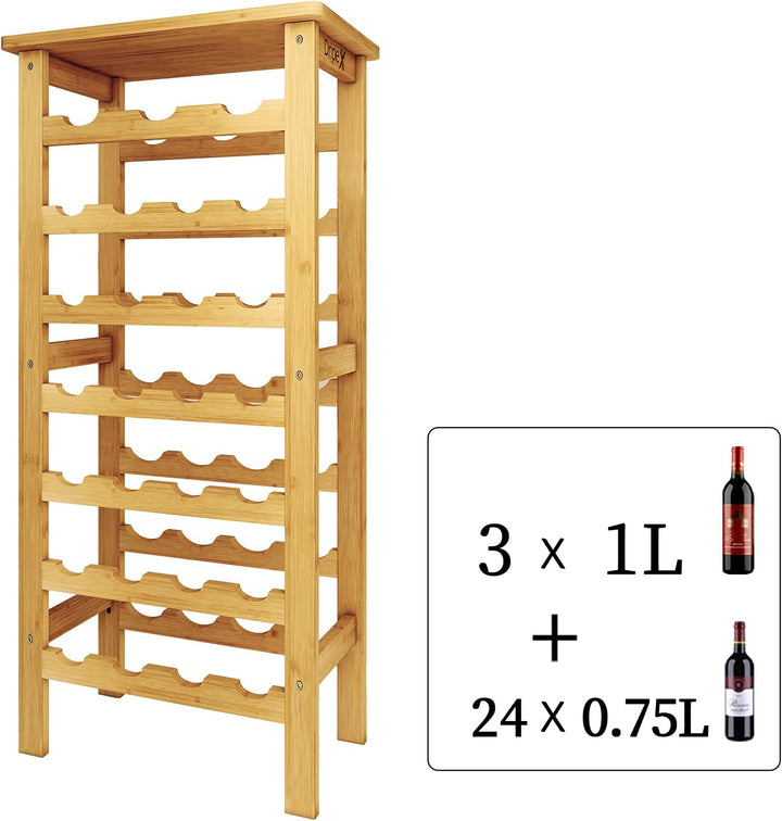 Dripex Weinregal Bambus Weinflaschenregal 7 Ebenen Flaschenregal für Keller Küche 27 Flaschen 0,75 u