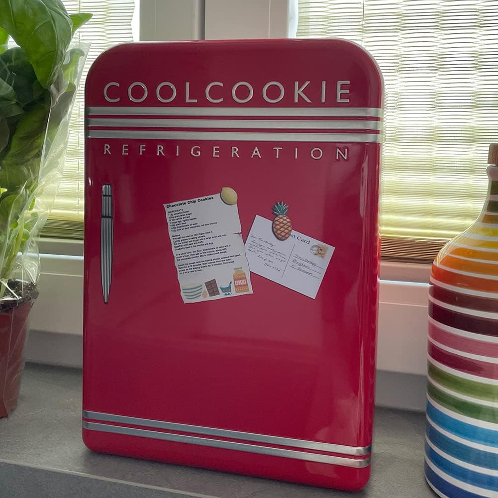 Blechdose in Retro-Stil Mini-Kühlschrank Aufbewahrungsdose 20 cm x 28 cm, lebensmittelecht, mit POWE