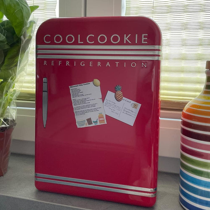 Blechdose in Retro-Stil Mini-Kühlschrank Aufbewahrungsdose 20 cm x 28 cm, lebensmittelecht, mit POWE