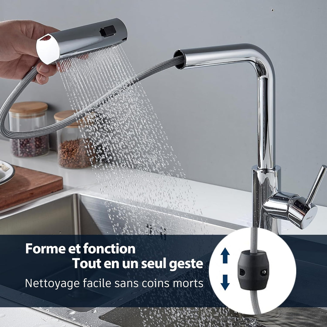 BELZ Wasserhahn Küche mit Herausziehbarer Brause, 3 Strahlarten, 360° Schwenkbarer Spültischarmatur,