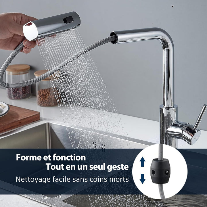 BELZ Wasserhahn Küche mit Herausziehbarer Brause, 3 Strahlarten, 360° Schwenkbarer Spültischarmatur,