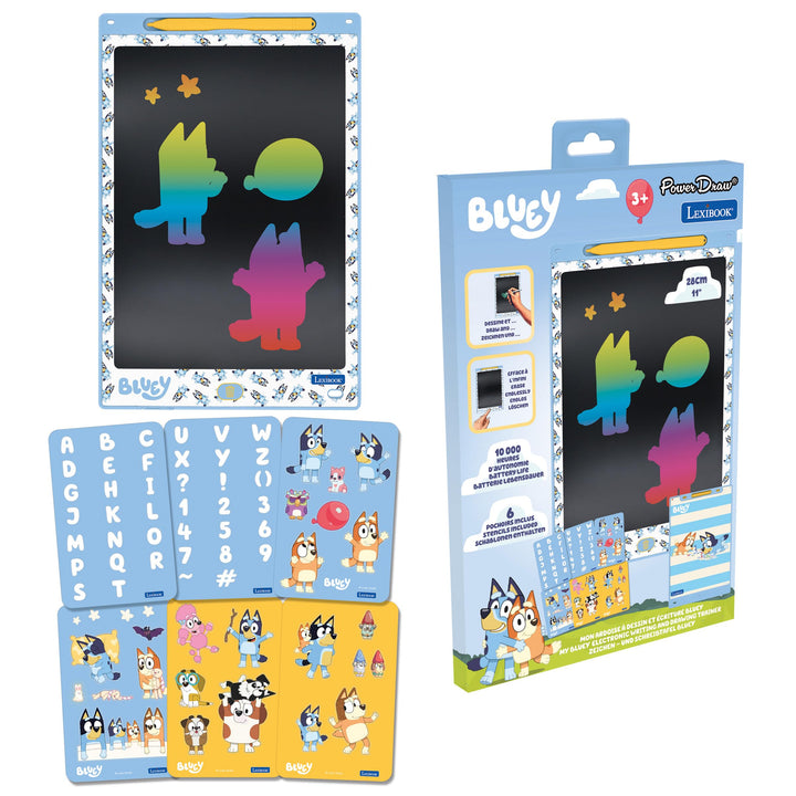 Lexibook, Multicolor E-Ink Zeichen-Tablet 28 cm mit Bluey-Schablonen, Blau, CRT10BY, Bluey