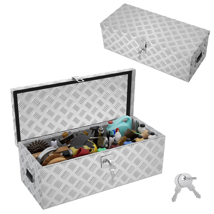 ACXIN Aufbewahrungsbox Alubox 762x330x244 mm, Aluminium Werkzeugkiste mit Schloss und 2 Schlüsseln,
