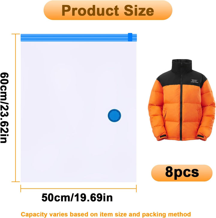 8 Stück Vakuum Beutel für Kleidung 50 x 60 cm 8er Set für Kleidung Bettdecken Wiederverwendbare Vacu