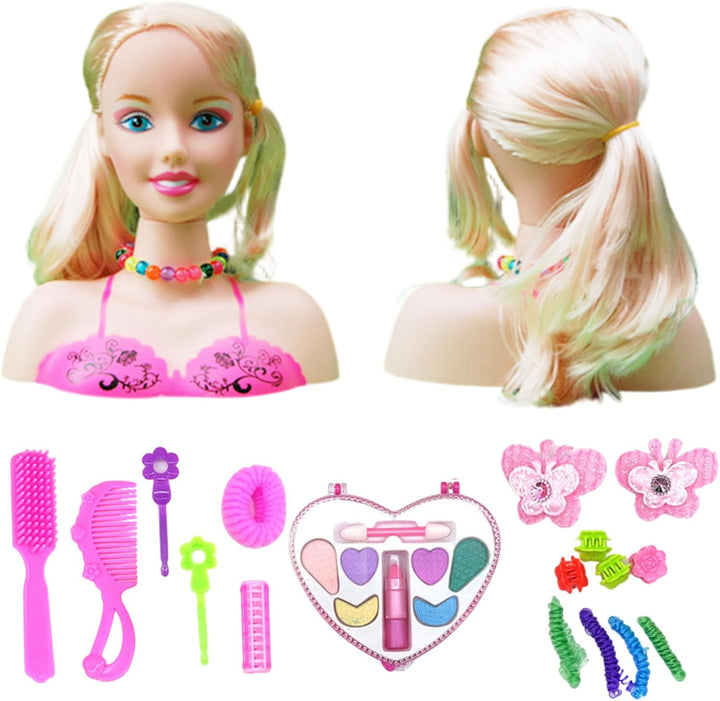 Make-up-Puppenkopf für Mädchen, 1 Set Puppenkopf für Haarstyling für Kinder mit Zubehör, sicher, nie