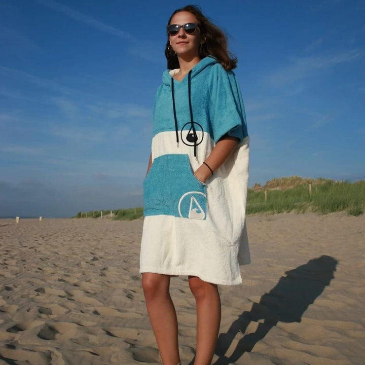 WAVE HAWAII Poncho Lagos Badeponcho 100% Baumwolle für Körpergrössen von 155 - 185 cm Umkleidehilfe