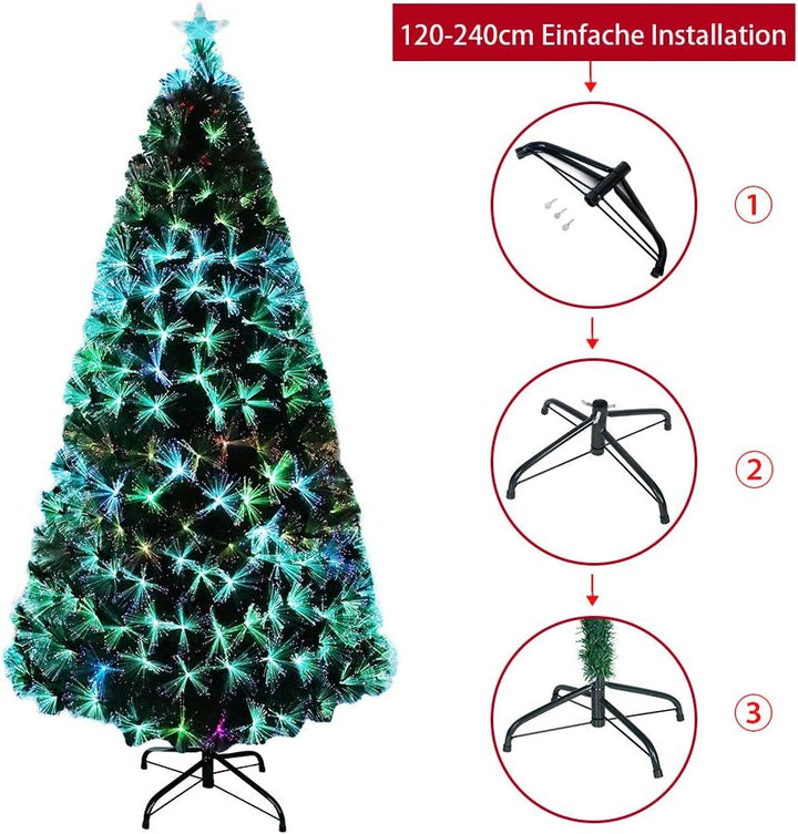 Aufun Weihnachtsbaum Künstlicher LED Glasfaser 120 cm Weihnachtsdeko Christbaum mit 120 Spitzen und