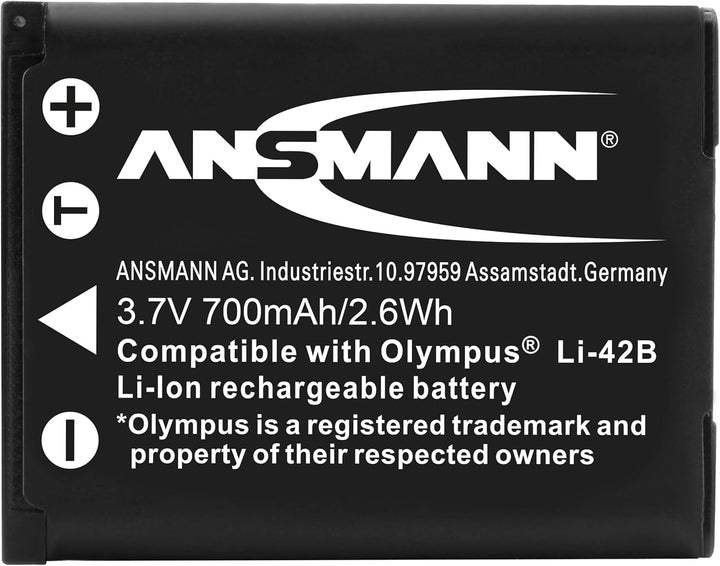 ANSMANN Li-Ion Akku A-Oly Li 42B 3 7V / Typ 700mAh / Leistungsstarke Akkubatterie für Foto Digitalka
