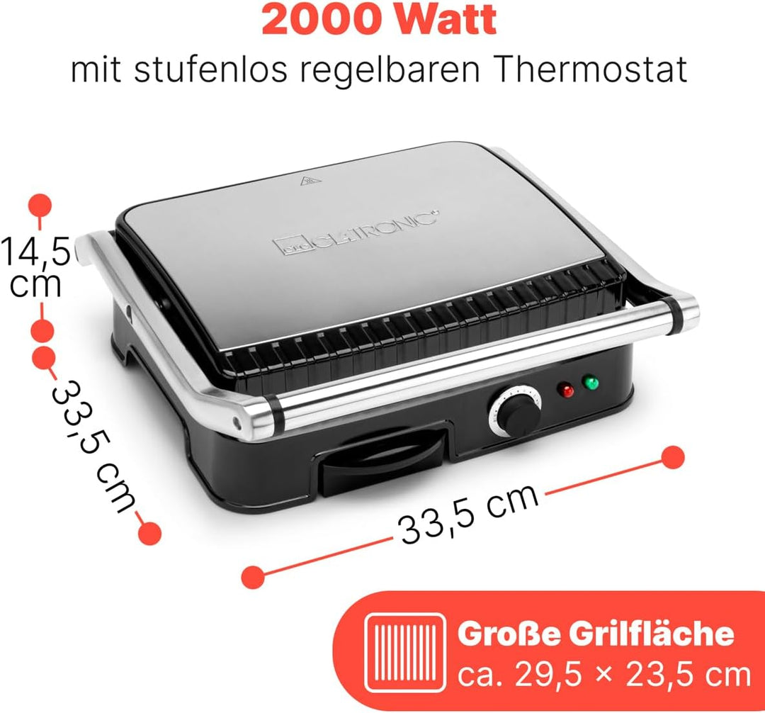 Clatronic KG 3487 Kontaktgrill für beidseitiges, fettfreies Grillen, antihaftbeschichtete Grillplatt