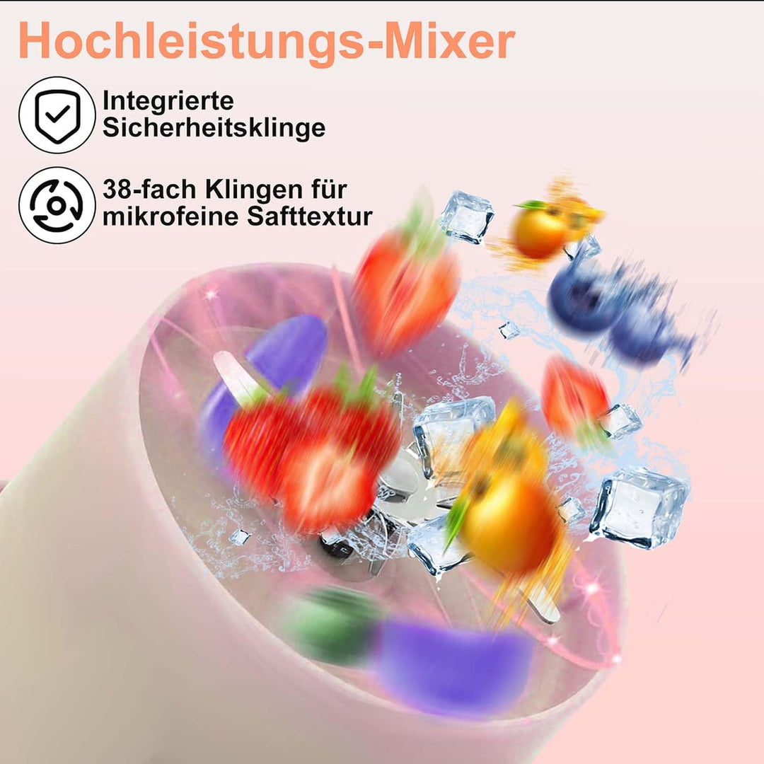 Tragbarer Mixer, Smoothie Maker to go, 1200 ml Blender Bottle mit 38 Klingen, Fresh Juice Mixer Flas