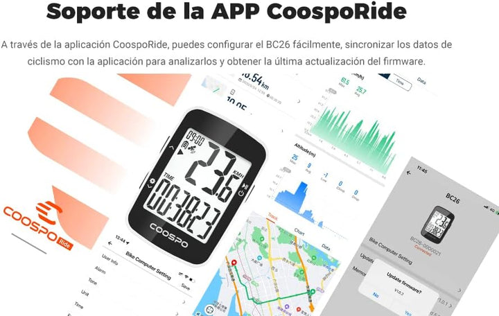 COOSPO BC26 Fahrradcomputer, GPS, Bluetooth, kabellos, mit Geschwindigkeitsalarm, 2,3-Zoll-LCD-Displ