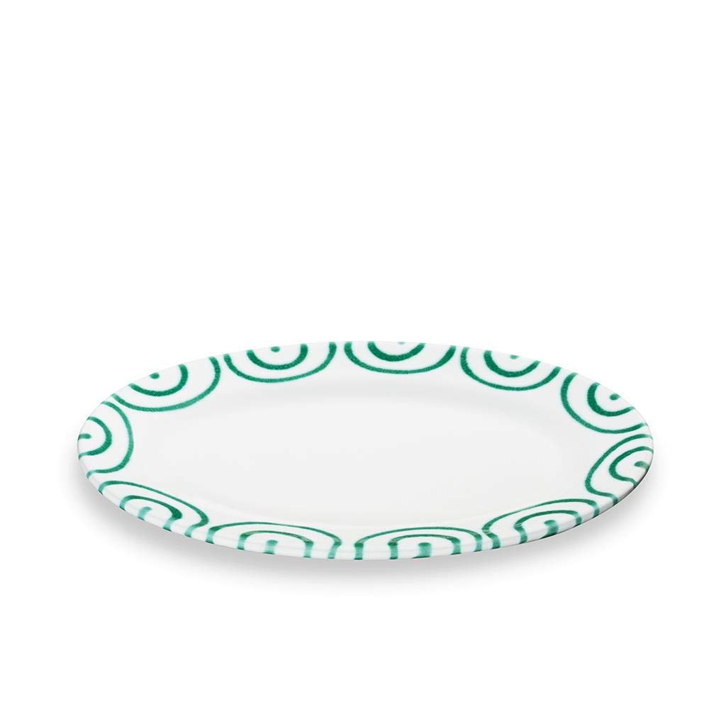 GMUNDNER KERAMIK Platte oval Grösse: l= 21 cm x b= 14 cm x h= 2.1 cm Grüngeflammt Geschirr, handgema