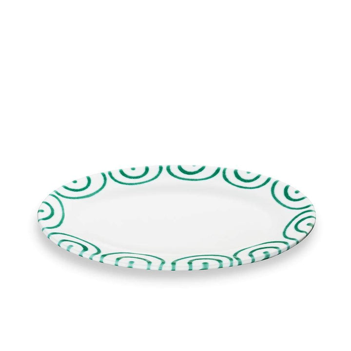 GMUNDNER KERAMIK Platte oval Grösse: l= 21 cm x b= 14 cm x h= 2.1 cm Grüngeflammt Geschirr, handgema