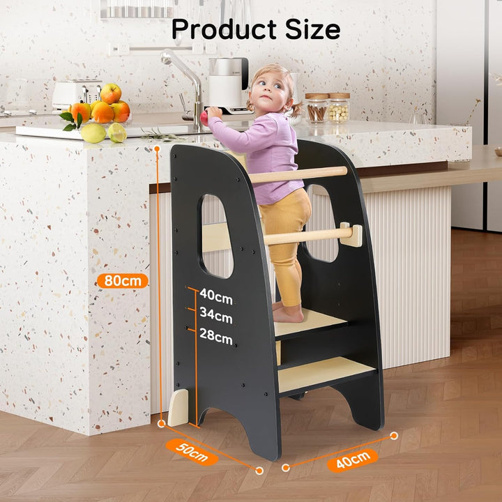 Ezebaby Lernturm ab 1 Jahr, Learning Tower, Höhenverstellbar Montessori Lernturm mit Kippschutz, Abn