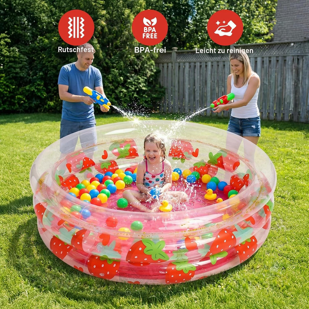 Aufblasbarer Pool, 90x25 cm, Aufblasbares Planschbecken, Paddling Pool, Pailletten-Erdbeermuster, in