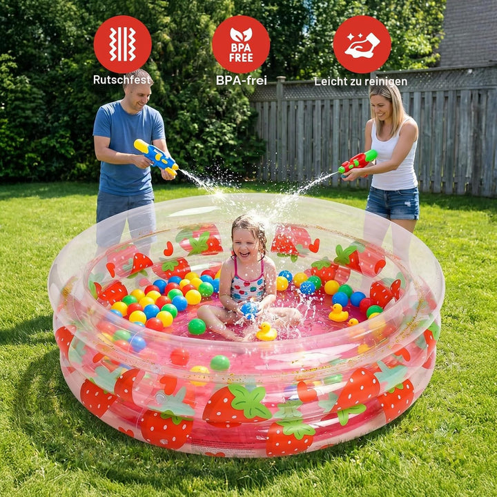 Aufblasbarer Pool, 90x25 cm, Aufblasbares Planschbecken, Paddling Pool, Pailletten-Erdbeermuster, in