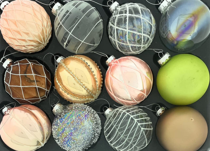 MC Trend 12er Set edle Luxus Glas Weihnachtskugeln Ø 8cm Weihnachtsbaum Kugeln Christbaumkugeln Weih