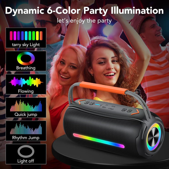 Tragbarer Bluetooth Lautsprecher mit Griff, 40W Leistungsstarker Musikbox mit Dualen Bass-Treibern,